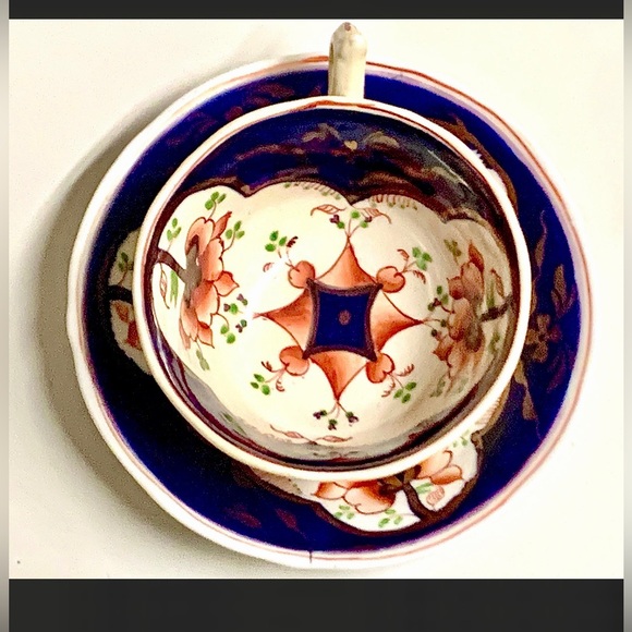 Eary 19th Century Gaudy Welsh Pink Lustre Double Square Pattern Cup & Saucer - Picture 2 of 10